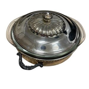 Vintage Silver Plated Serving Dish with Lid and Pyrex Bowl